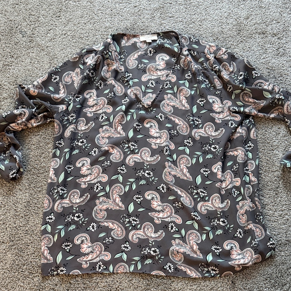 LOFT Black Paisley Print Blouse